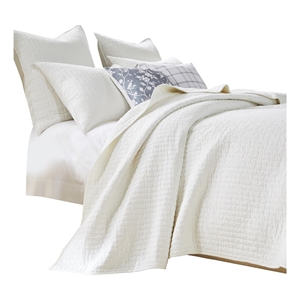Benjara Xumi 2pc Twin Quilt and Pillow Sham Set- Channeled- Antique White Cotton