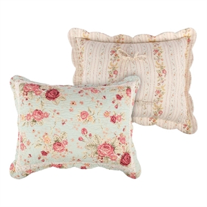 Benjara Rosle 36&quot King Pillow Sham- Scallop Edges- Floral Pinstripe Blue Cotton