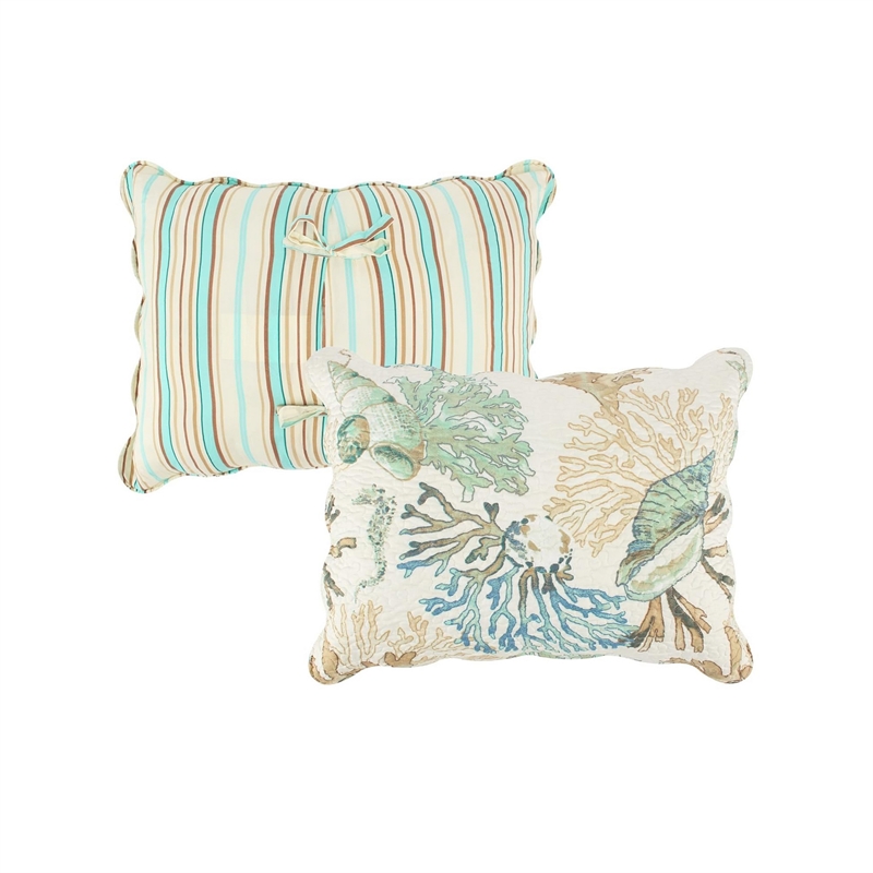 Benjara Wade 2pc Twin Quilt & Pillow Sham Set-Cotton Fill-Coastal Seashell Jade