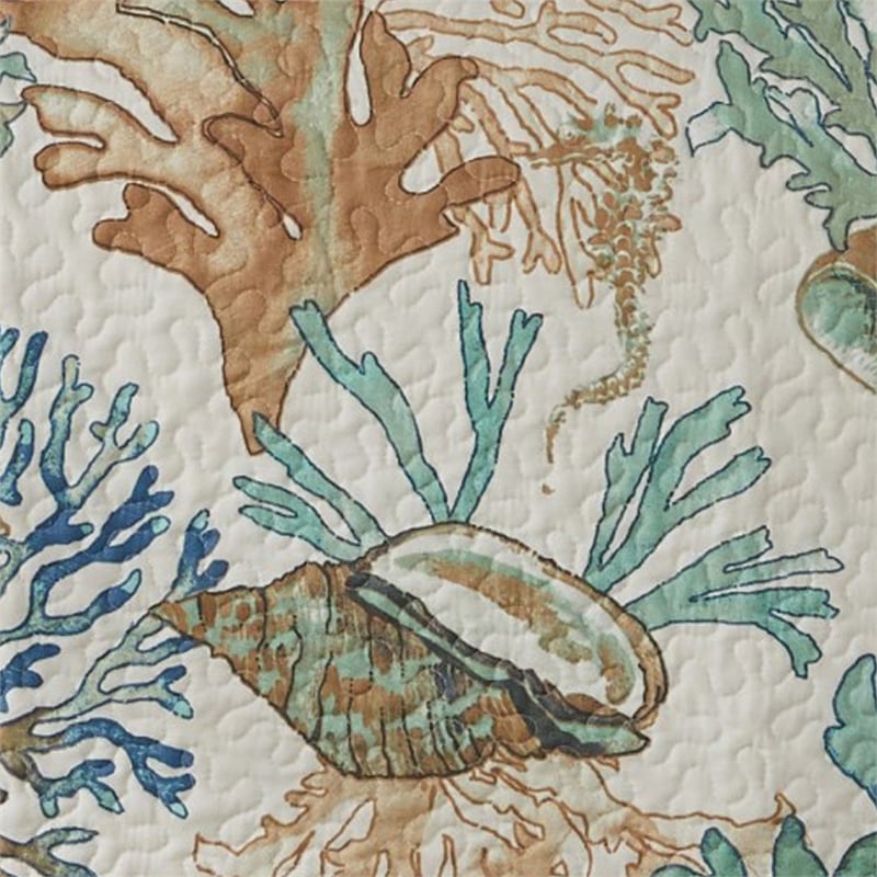 Benjara Wade 2pc Twin Quilt & Pillow Sham Set-Cotton Fill-Coastal Seashell Jade