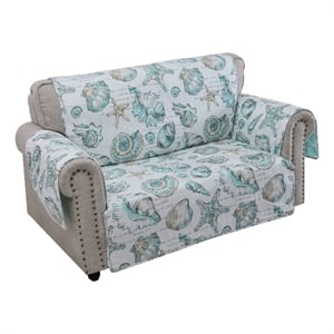 Benjara Jiye 103&quot Wave Quilted Loveseat Cover- Seashell Design- White Polyester