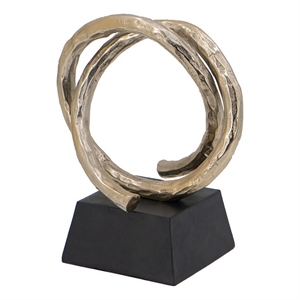 Benjara 10&quot Modern Table Sculpture- Bright Gold Aluminum- Intertwined Ring Loop