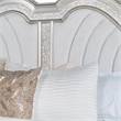 Benjara Nive Queen Bed- Oak Wood- Double Arched Headboard- Ivory Silver