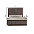 Benjara Hena Queen Bed-Grid Tufted Upholstered Tall Panel Headboard-Taupe-Gold
