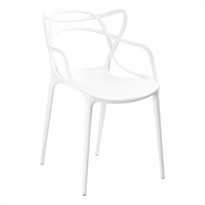 Benjara Yuva 22&quot Armchair- Set of 4- Intricate Curved Seat- White Polypropylene