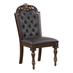 Benjara Mitch 21&quot Tufted Set of 2 Dining Chairs - Faux Leather Seat- Brown