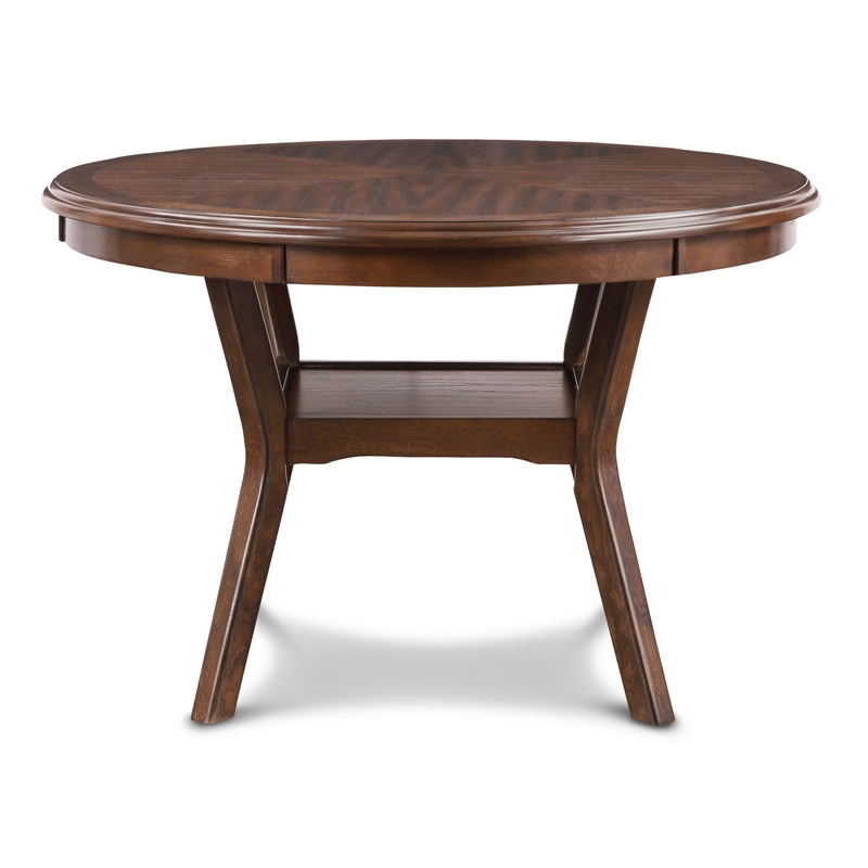 Benjara Aine 5 PC Round Dining Table- Chair Set- Cherry Brown Wood- Fabric Seat