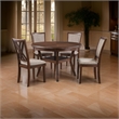 Benjara Aine 5 PC Round Dining Table- Chair Set- Cherry Brown Wood- Fabric Seat
