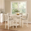 Benjara Aine 5 PC Round Counter Dining Table- Chair Set- White Wood- Fabric Seat