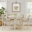Benjara Aine 5 PC Round Counter Dining Table- Chair Set- White Wood- Fabric Seat