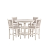 Benjara Aine 5 PC Round Counter Dining Table- Chair Set- White Wood- Fabric Seat