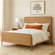 Benjara Sea Wood King Size Bed with Woven Cane Design-Open Panel-4 Slats-Brown