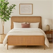 Benjara Sea Wood King Size Bed with Woven Cane Design-Open Panel-4 Slats-Brown