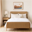 Benjara Sea Wood King Size Bed with Woven Cane Design-Open Panel-4 Slats-Brown