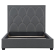 Benjara Bima Queen Size Bed- Scalloped- Nailhead Trim- Gray Fabric Upholstered