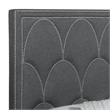 Benjara Bima Queen Size Bed- Scalloped- Nailhead Trim- Gray Fabric Upholstered