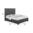 Benjara Bima Queen Size Bed- Scalloped- Nailhead Trim- Gray Fabric Upholstered