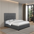 Benjara Bima Queen Size Bed- Scalloped- Nailhead Trim- Gray Fabric Upholstered