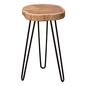 Benjara 23&quot Side End Table- Hairpin Legs- Natural Brown Acacia Wood- Black Base