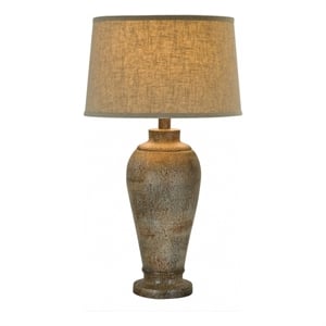 Benjara 33&quot Hydrocal Table Lamp- Brown Drum Shade- Textured Urn Shaped Base