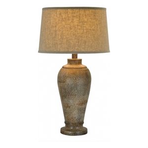 Benjara 33&quot Hydrocal Table Lamp- Brown Drum Shade- Textured Urn Shaped Base