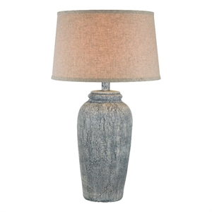 Benjara Leni 31&quot Hydrocal Table Lamp- Drum Shade- Blue Gray Tall Urn Base
