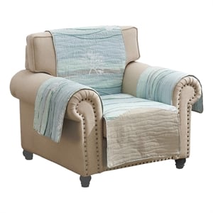 Benjara Niha 81&quot Armchair Cover with Ocean Wave Print & Quilting- Multicolor