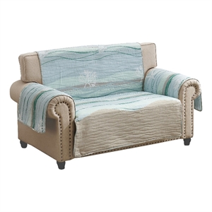 Benjara Niha 103&quot Loveseat Cover with Ocean Wave Print & Quilting-Multicolor
