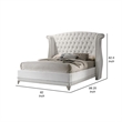 Benjara Dini Wingback Queen Bed- Crystal Button Tufting- White Velvet Upholstery