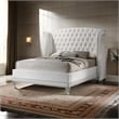 Benjara Dini Wingback Queen Bed- Crystal Button Tufting- White Velvet Upholstery