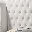 Benjara Dini Wingback Queen Bed- Crystal Button Tufting- White Velvet Upholstery