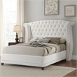 Benjara Dini California King Bed-Crystal Button Tufting-White Velvet Upholstery