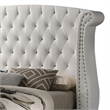 Benjara Dini California King Bed-Crystal Button Tufting-White Velvet Upholstery