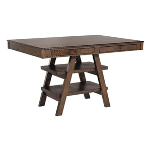 Benjara 60&quot Counter Height Dining Table- 2 Drawers- A Frame- Walnut Brown