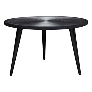 Benjara Vio 29&quot Round Coffee Table- Embossed Surface Patterning- Black Wood