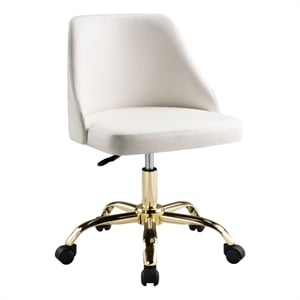 Benjara Yim 22&quot Adjustable Swivel Office Chair- White Faux Leather- Gold Metal