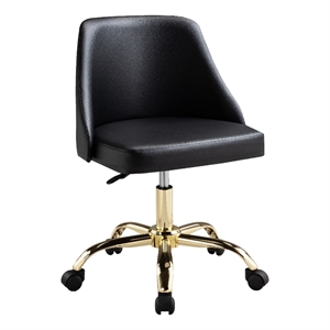 Benjara Yim 22&quot Adjustable Swivel Office Chair- Black Faux Leather- Gold Metal