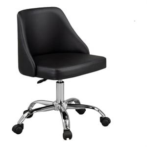 Benjara Yim 22&quot Adjustable Swivel Office Chair- Black Faux Leather- Chrome Base