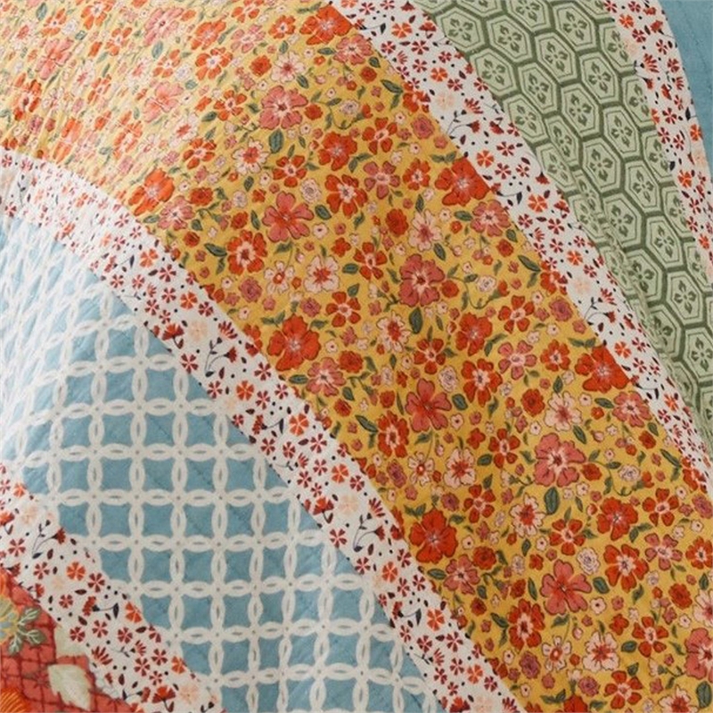 Benjara 2pc Twin Quilt & Pillow Sham Set- Floral & Songbirds Prints- Multicolor