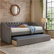 Benjara Rely Daybed with Pull Out Trundle- Modern Gray Tufted Upholstery