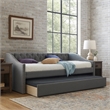 Benjara Rely Daybed with Pull Out Trundle- Modern Gray Tufted Upholstery
