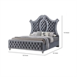 Benjara Rall King Size Bed- Curved Wood Headboard- Tufted Gray Fabric Upholstery