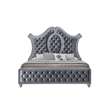 Benjara Rall King Size Bed- Curved Wood Headboard- Tufted Gray Fabric Upholstery