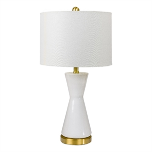 Benjara Elma 24&quot Table Lamp Set of 2-Hourglass Stand-Gold Trim-Glass-White