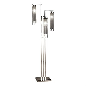 Benjara 61&quot Floor Lamp- 3 Crystal Cascade Style Shade- Chrome Finished Metal