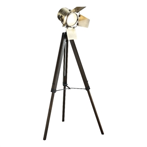 Benjara 55&quot Floor Lamp with Tripod Legs- Spotlight Design- Wood- Black Finish