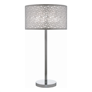 Benjara 27 inch Table Lamp with Metal and Fabric Shade-Sleek Chrome Finish