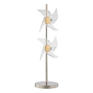 Benjara 29&quot Table Lamp- LED Pinwheel Shades- Metal- Acrylic- Sand Chrome