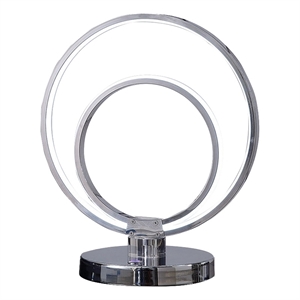 Benjara 14&quot Table Lamp- Modern Ring LED Light- Round Metal Base- Silver