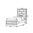 Benjara Asir Twin Size Bed- Geometric Panel Headboard- Modern Gray Wood Finish